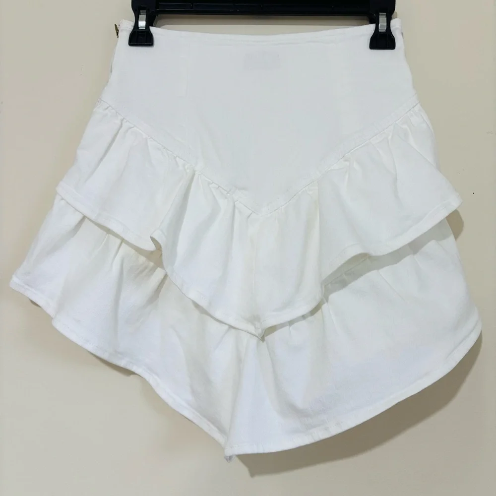 MOTHER Bright White The Ruffle Denim Mini Cowboy Preppy Skirt size 25